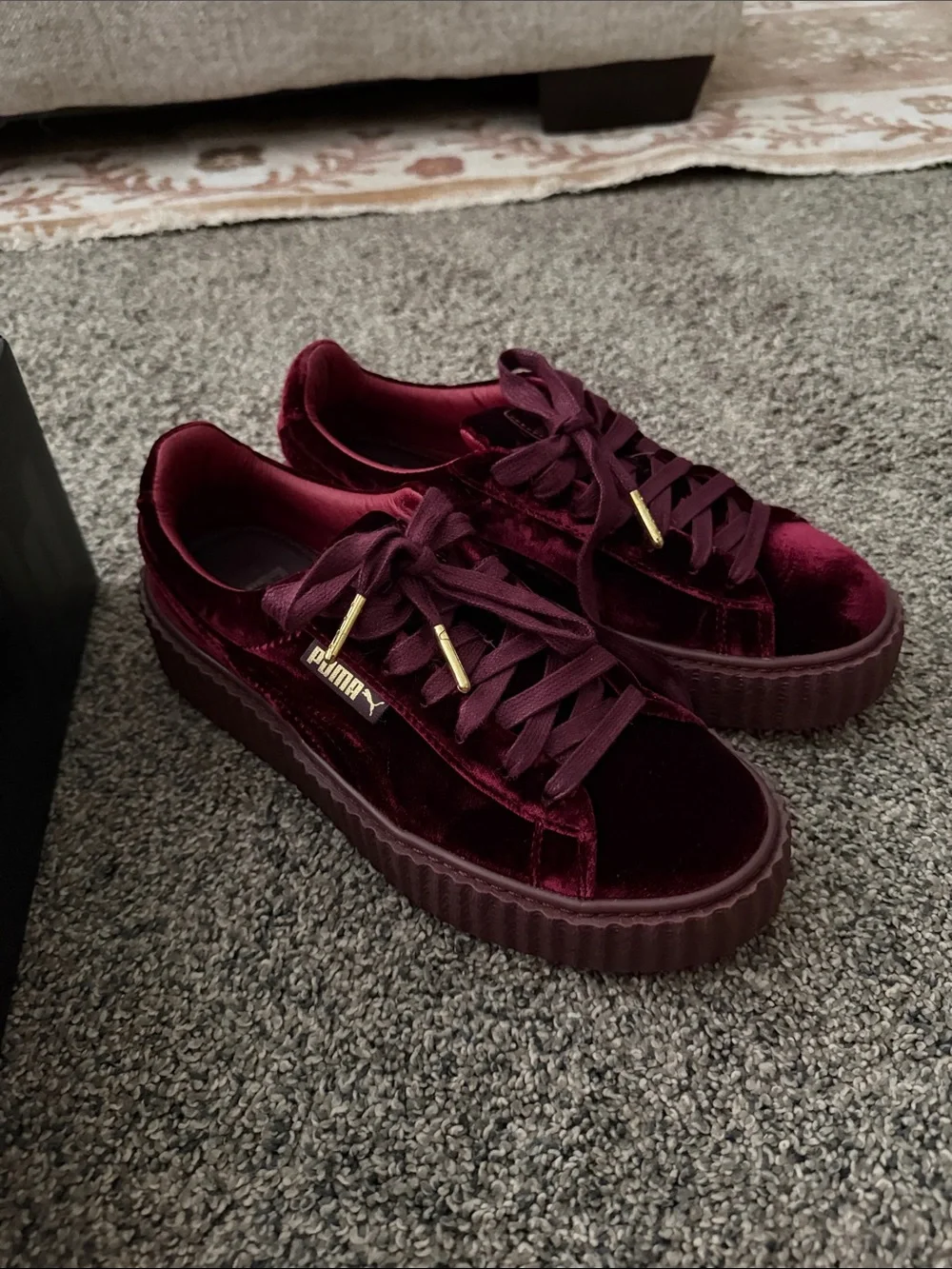 Fenty Puma by Rhianna Women's Velvet Platform Sneakers in Burgundy Wine